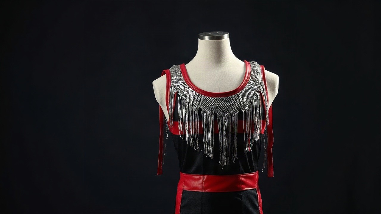 Ein glitzerndes Wrestling-Ring-Outfit auf einer Schneiderpuppe symbolisiert die WWE Outfit Auktion von Mercedes Mone – Symbolbild, KI-erzeugt