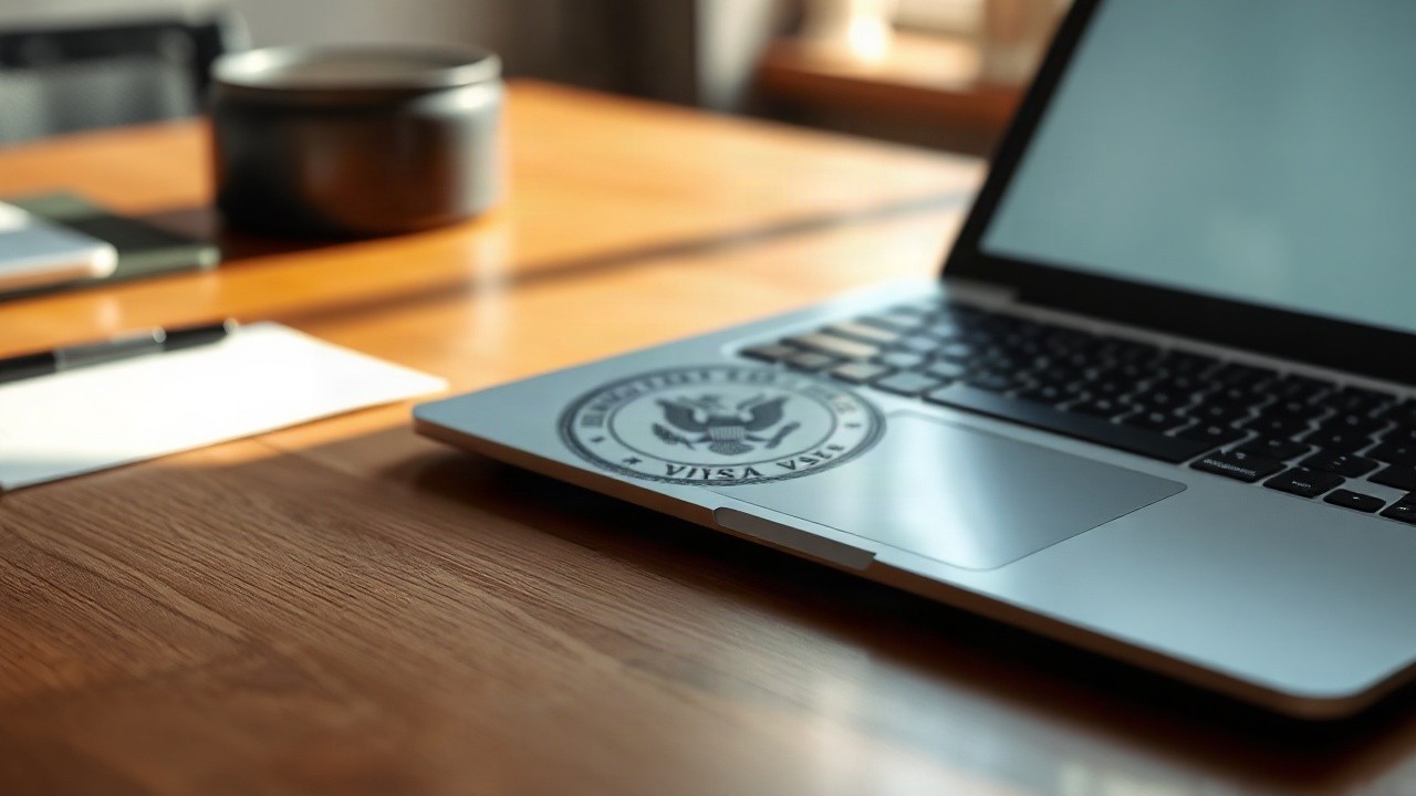 Ein gestempeltes Visa-Dokument auf einem Schreibtisch steht sinnbildlich für den Visa-Ausschluss bei Microsoft – Symbolbild, KI-erzeugt