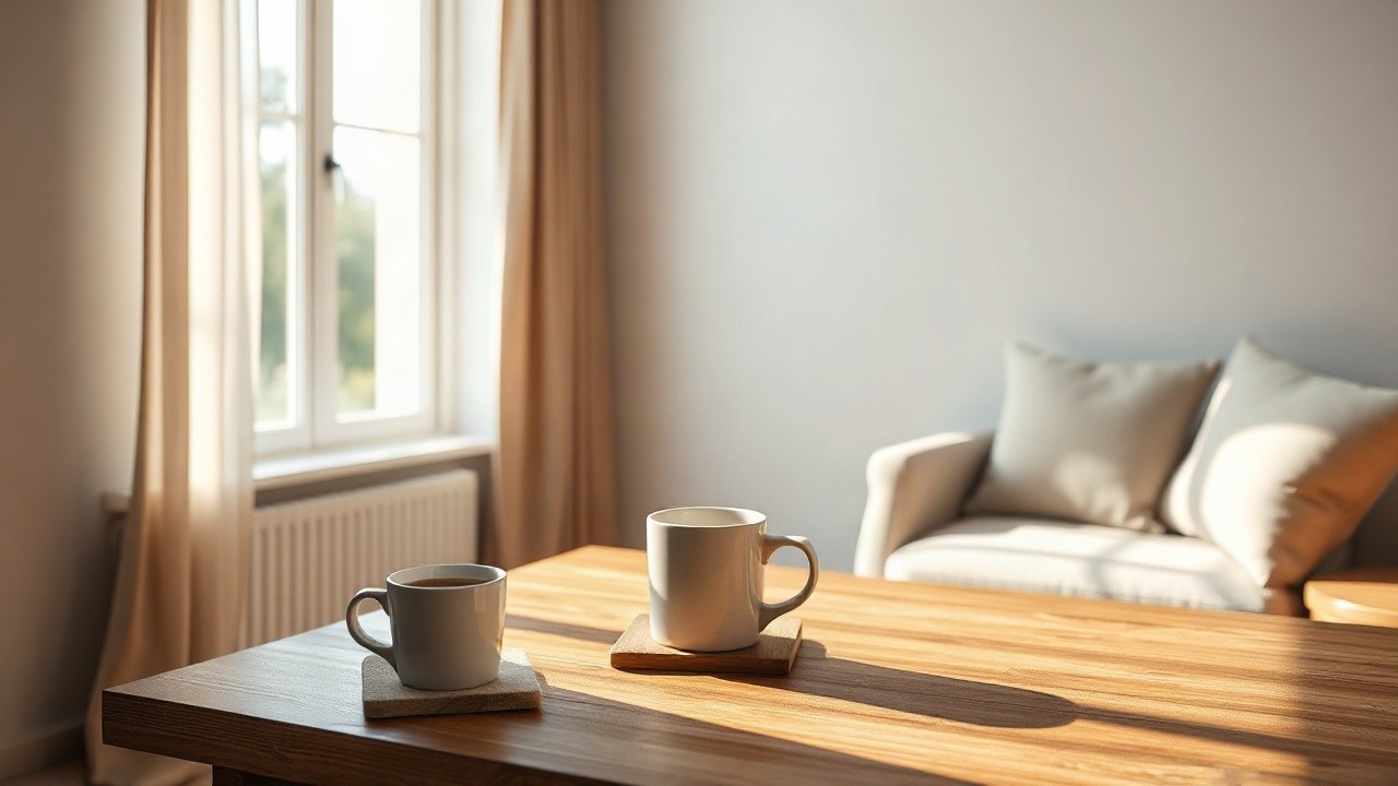 Zwei Kaffeetassen auf einem Holztisch symbolisieren die bewusste Zweisamkeit hinter Riccardo Simonettis Kinderwunsch-Entscheidung – Symbolbild, KI-erzeugt