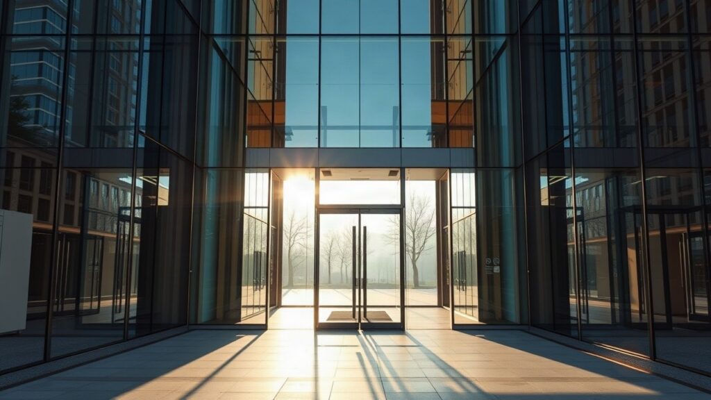 Die Fassade eines Berliner Bürogebäudes steht sinnbildlich für die Trade-Republic-Entlassungen im Fintech-Sektor – Symbolbild, KI-erzeugt