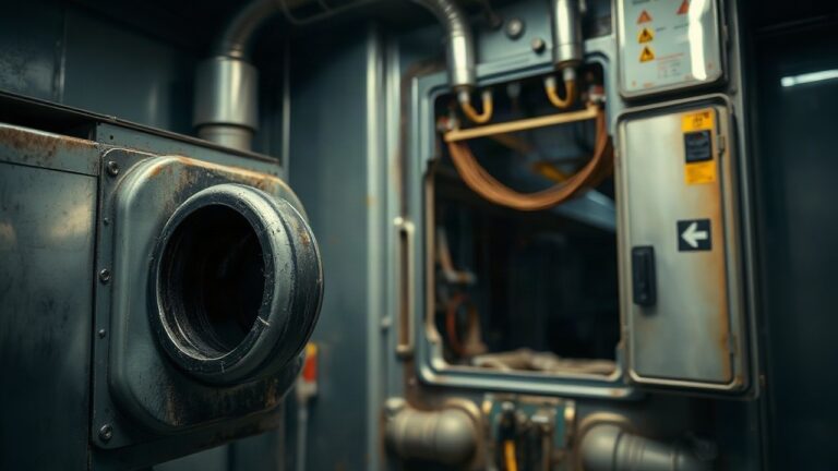 Ein verrußtes Kabelfach in einer U-Bahn-Werkstatt zeigt, wie Wiener Linien Wartungsmängel zu einem Kurzschluss führen konnten – Symbolbild, KI-erzeugt